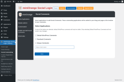 Page screenshot: miniOrange Social Login, Sharing → Social Commenting