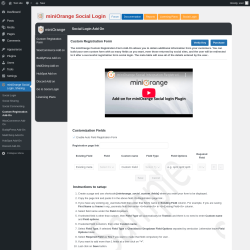 Page screenshot: miniOrange Social Login, Sharing → Custom Registration Add-On