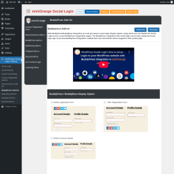 Page screenshot: miniOrange Social Login, Sharing → BuddyPress Add-On