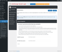 Page screenshot: miniOrange Social Login, Sharing → Discord Add-On