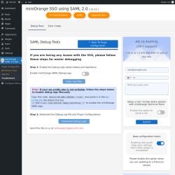 Page screenshot: miniOrange SAML 2.0 SSO → Troubleshoot