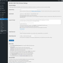 Page screenshot: Settings &rarr; MKJB AI SEO FAQ Schema