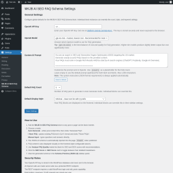 Page screenshot: Settings &rarr; MKJB AI SEO FAQ Schema