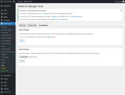 Page screenshot: MDJM Events → Tools → Import/Export