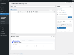Page screenshot: Modal Popup Box &rarr; Add New Modal Popup Box &rarr; 
                    
                    Upgrade to Pro                