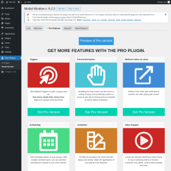 Page screenshot: Wow Plugins &rarr; Modal Window &rarr;  Pro Features