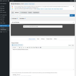 Page screenshot: Wow Plugins &rarr; Modal Window &rarr; Add new