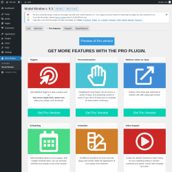 Page screenshot: Wow Plugins &rarr; Modal Window &rarr;  Pro Features