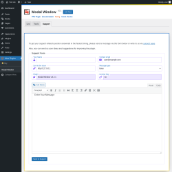 Page screenshot: Wow Plugins → Modal Window → Support
