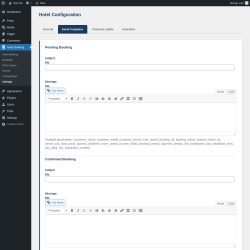 Page screenshot: Hotel Booking &rarr; Settings &rarr; Email Templates