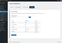 Page screenshot: Hotel Booking &rarr; Settings &rarr; Amenities
