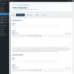 Page screenshot: Hotel Booking &rarr; Settings &rarr; Email Templates