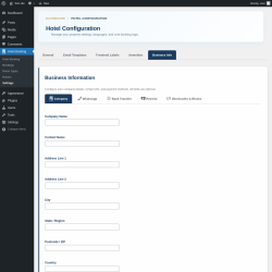 Page screenshot: Hotel Booking &rarr; Settings &rarr; Business Info