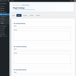 Page screenshot: Hotel Booking &rarr; Settings &rarr; Emails