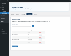 Page screenshot: Hotel Booking &rarr; Settings &rarr; Amenities