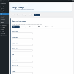 Page screenshot: Hotel Booking &rarr; Settings &rarr; Business