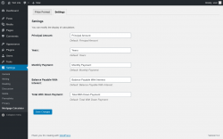Page screenshot: Settings &rarr; Mortgage Calculator &rarr; Settings