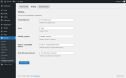 Page screenshot: Settings &rarr; Mortgage Calculator &rarr; Settings