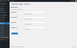 Page screenshot: Settings &rarr; Mortgage Calculator &rarr; Default Values