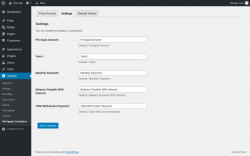Page screenshot: Settings &rarr; Mortgage Calculator &rarr; Settings