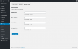 Page screenshot: Settings &rarr; Mortgage Calculator &rarr; Default Values