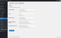 Page screenshot: Settings &rarr; Mortgage Calculator &rarr; Settings