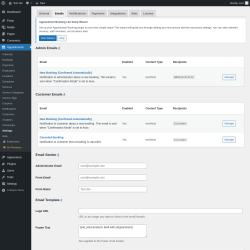 Page screenshot: Appointments → Settings → Emails