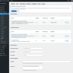 Page screenshot: Appointments → Settings → Emails