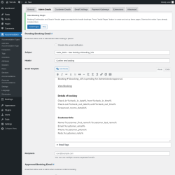 Page screenshot: Accommodation → Settings → Admin Emails