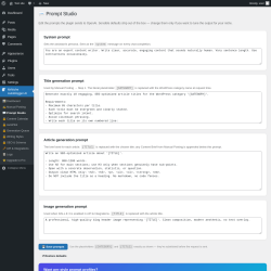 Page screenshot: MrNiche Autoblogger AI &rarr; 💬 Prompt Studio