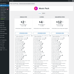 Page screenshot: Music Pack → Upgrade  ➤