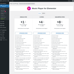 Page screenshot: Music Player for Elementor → Upgrade  ➤