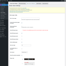 Page screenshot: Music Store &rarr; Store Settings &rarr; Music Store Collections