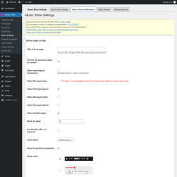 Page screenshot: Music Store &rarr; Store Settings &rarr; Music Store Collections