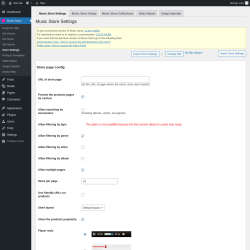 Page screenshot: Music Store &rarr; Sales Report &rarr; Music Store Settings
