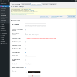 Page screenshot: Music Store &rarr; Store Settings &rarr; Music Store Collections