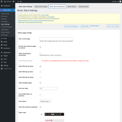 Page screenshot: Music Store &rarr; Store Settings &rarr; Music Store Collections