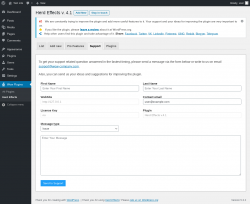 Page screenshot: Wow Plugins → Herd Effects → Support