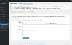 Page screenshot: Wow Plugins → Herd Effects → Support