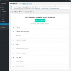 Page screenshot: Wow Plugins → Herd Effects → Pro Features