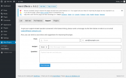 Page screenshot: Wow Plugins → Herd Effects → Support