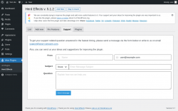 Page screenshot: Wow Plugins → Herd Effects → Support