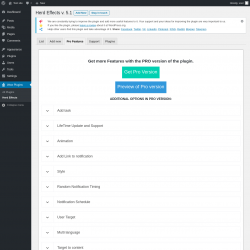 Page screenshot: Wow Plugins → Herd Effects → Pro Features