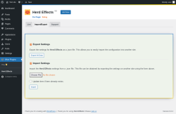 Page screenshot: Wow Plugins → Herd Effects → Import/Export