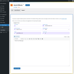 Page screenshot: Wow Plugins → Herd Effects → Support