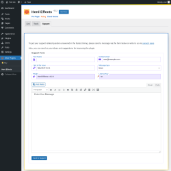 Page screenshot: Wow Plugins → Herd Effects → Support