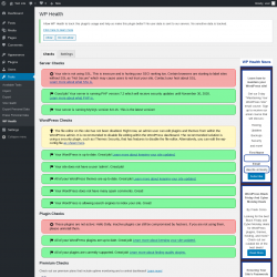 Page screenshot: Tools → WP Health
