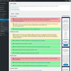 Page screenshot: Tools → WP Health