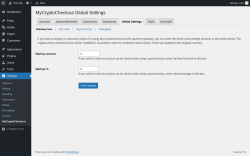 Page screenshot: Settings &rarr; MyCryptoCheckout &rarr; Global Settings