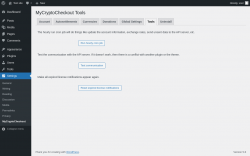 Page screenshot: Settings &rarr; MyCryptoCheckout &rarr; Tools